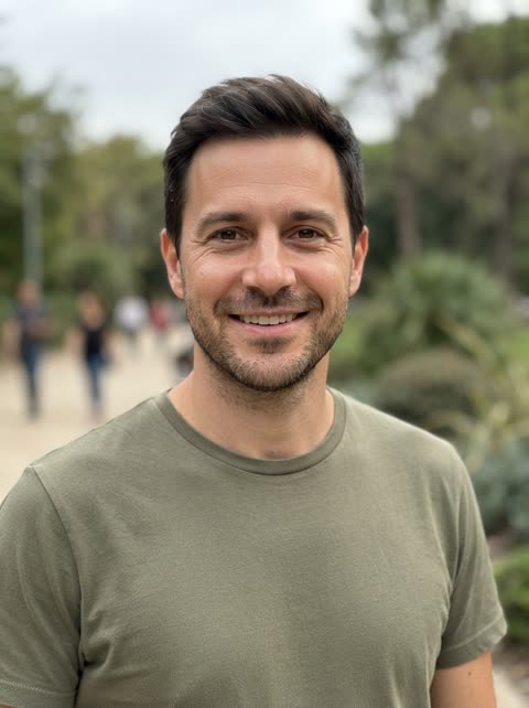 AI-generated portrait of a fictional man in a green T-shirt